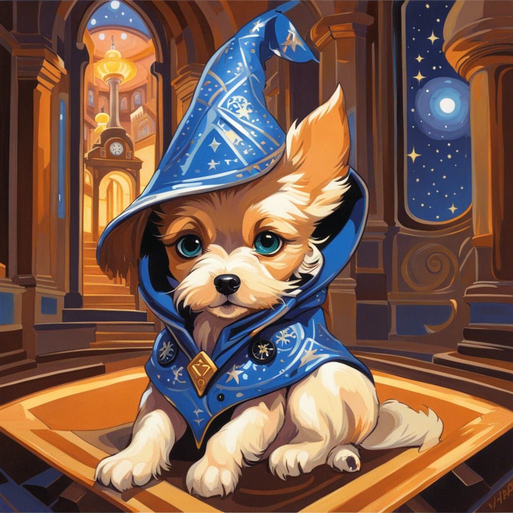 Cosmic Wizard Dog in Digital Illustration Style