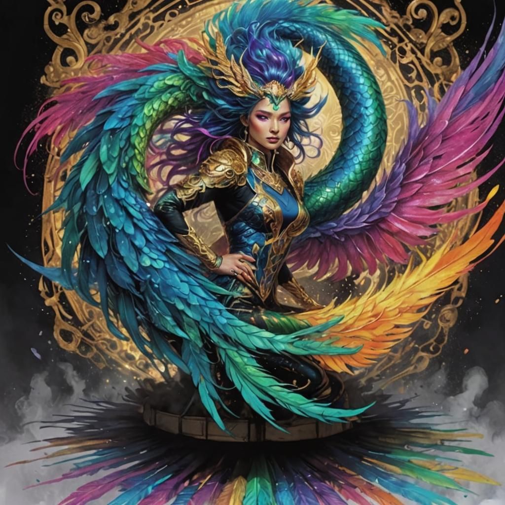 Rainbow Dragon Woman: Comic Book Art Illustration