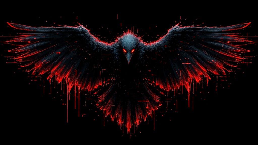 Cyberpunk Raven in Severe Glitch Interference