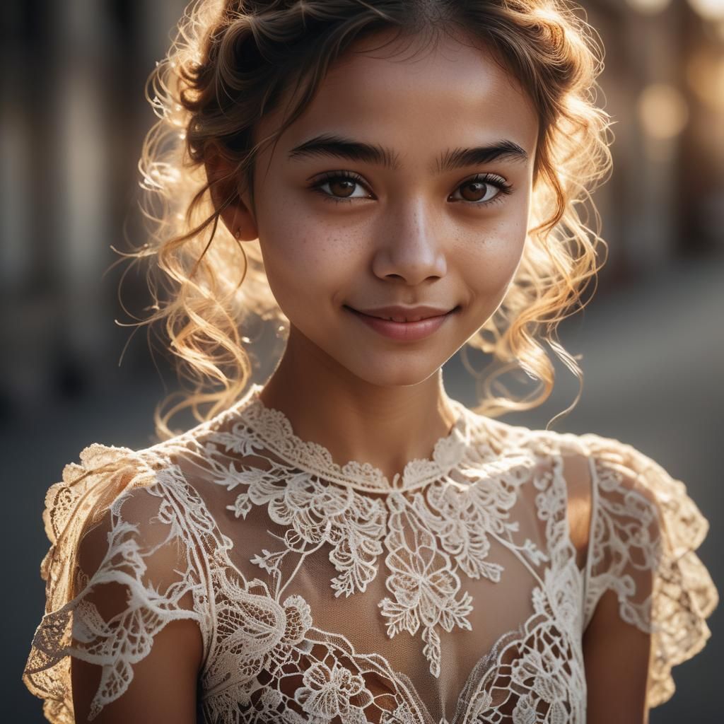 Intricately Dressed Young Girl with Moody Smile