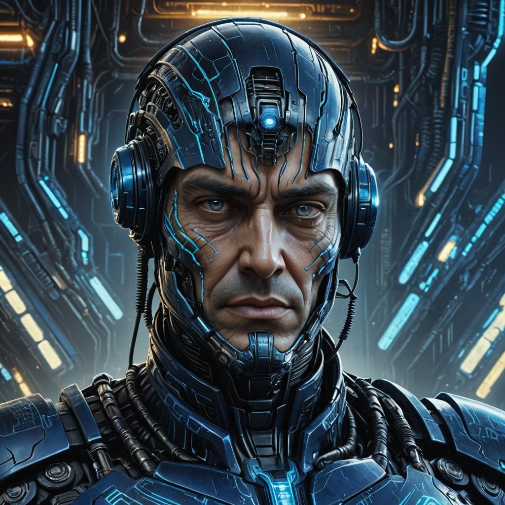 Cyber Hunter Portrait in Dark Cyberpunk Style