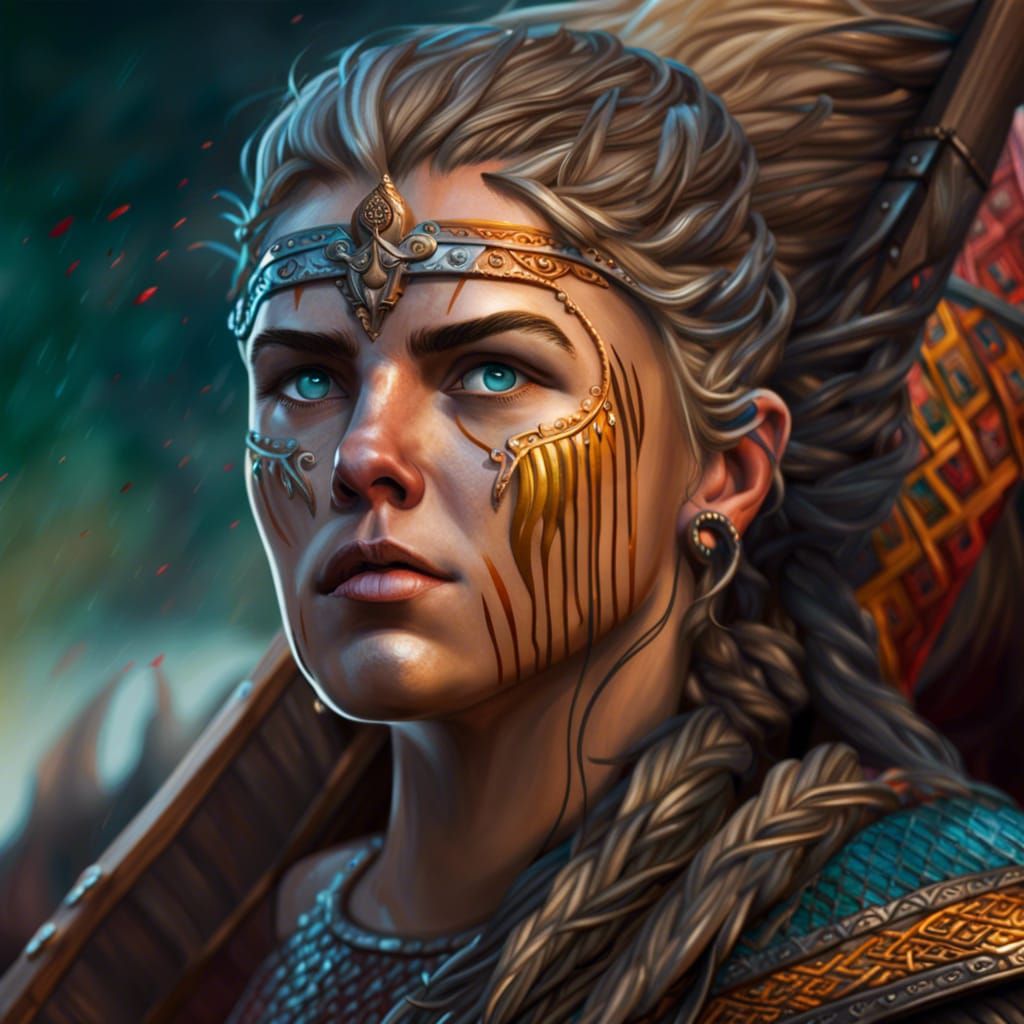 Viking Woman on Longboat in Splash Art Style