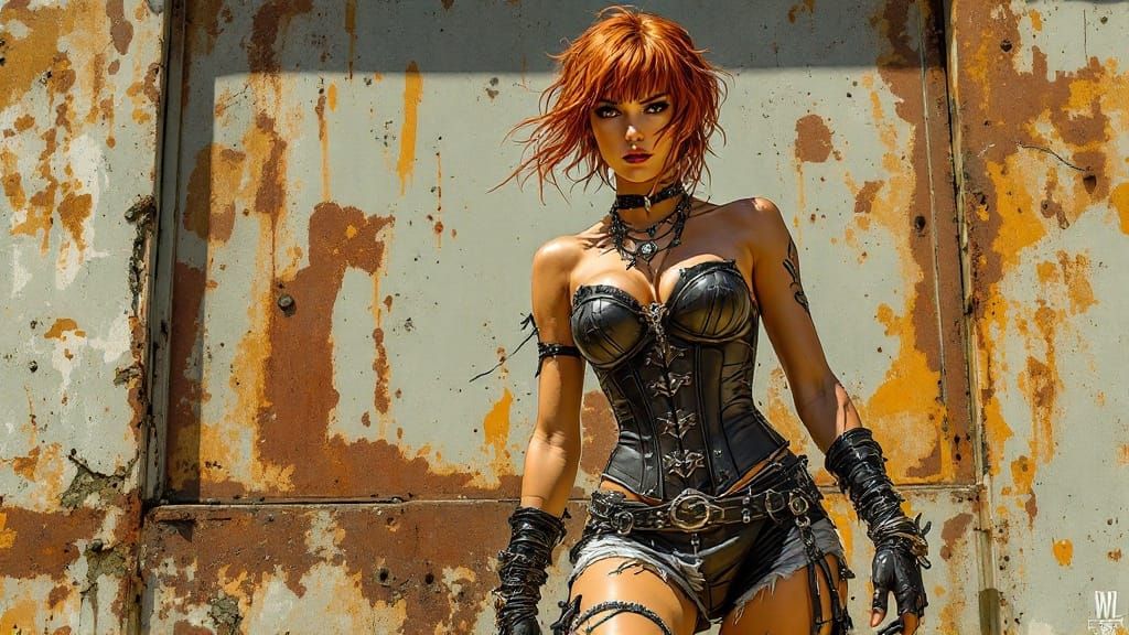 Fierce Redhead in Urban Anime-Grunge Style