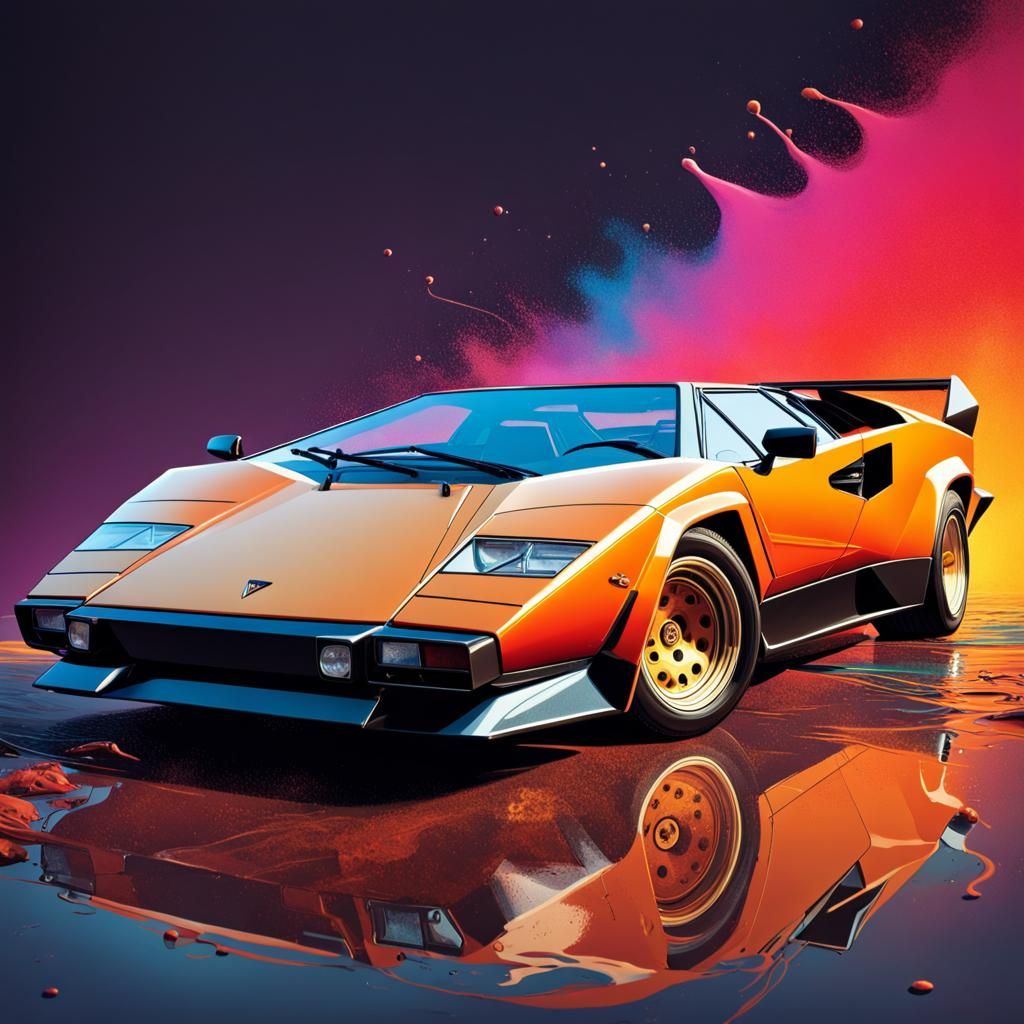 Hyperrealistic Lamborghini Countach Splash Art Concept