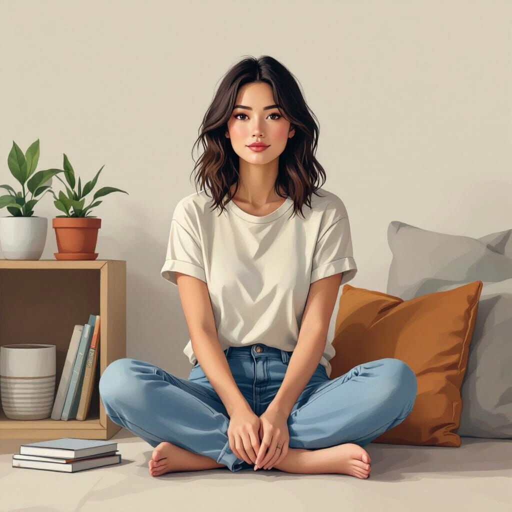 Woman in Modern Room as Realistic Digital Art