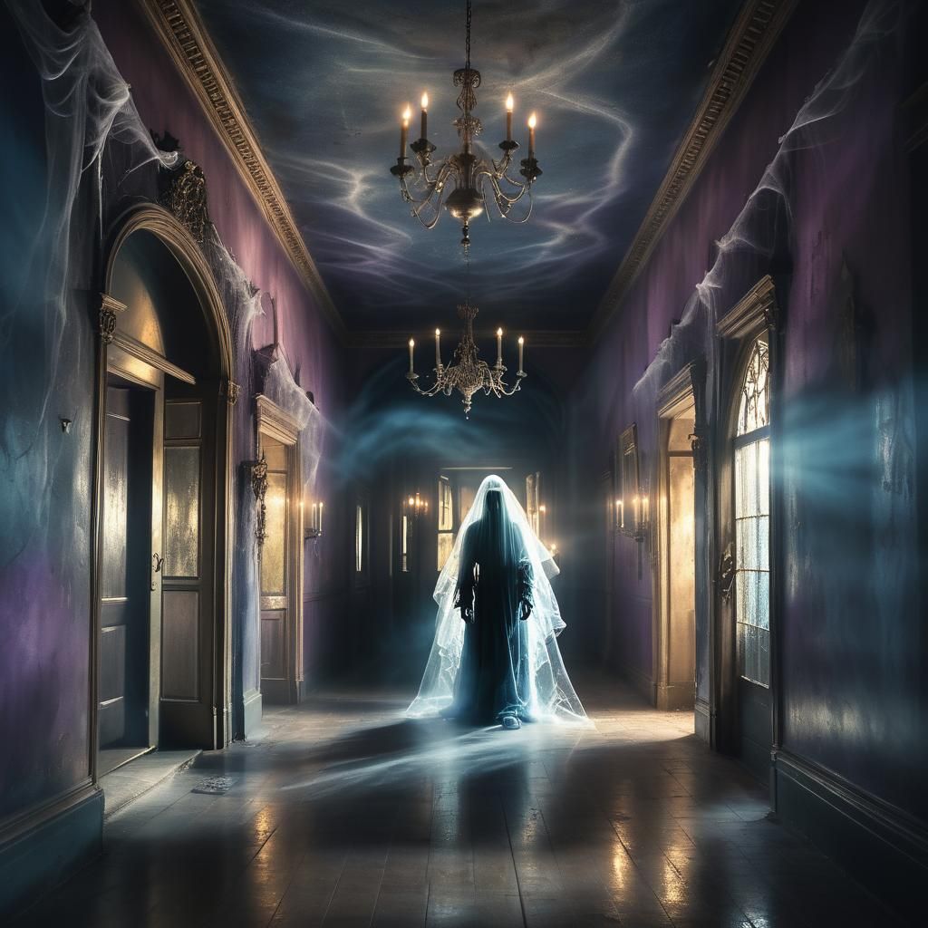 Ethereal Ghost in Haunted House: Surrealist Architecture