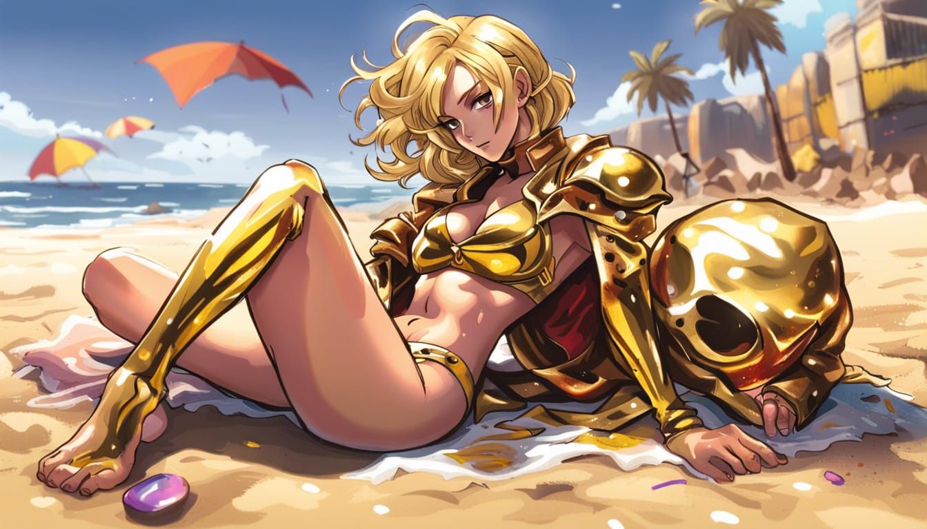 Shadowheart on Beach in Anime Graffiti Style