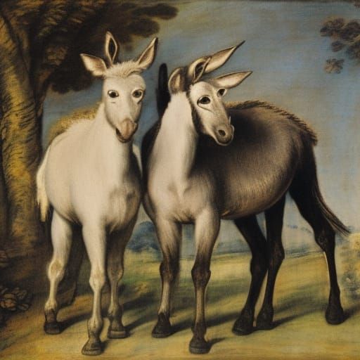 Donkey and Ambassadors in Stable, Classical Painting