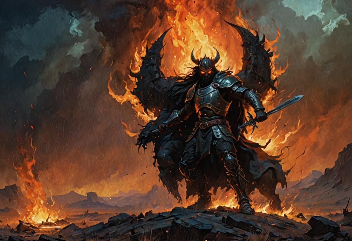 Epic Lone Warrior in a Desolate Wasteland