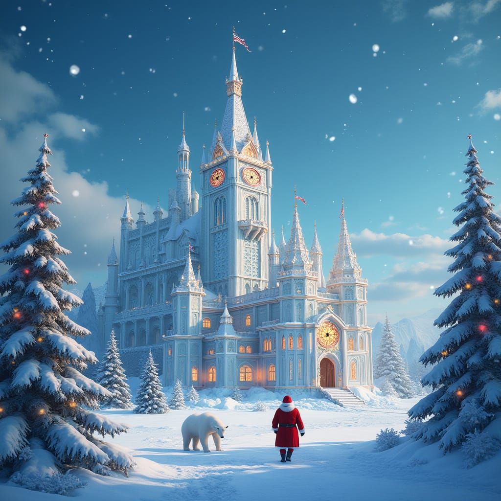 Ethereal Christmas Ice Castle Rises Above North Pole