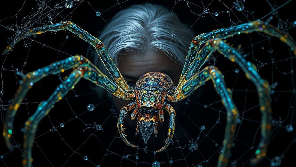 Mysterious Man Ensnared in Enchanting Spider's Web