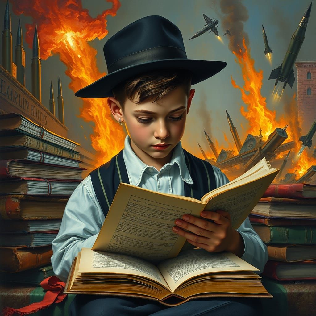 Jewish Boy Studies Torah, Dreamlike Landscape