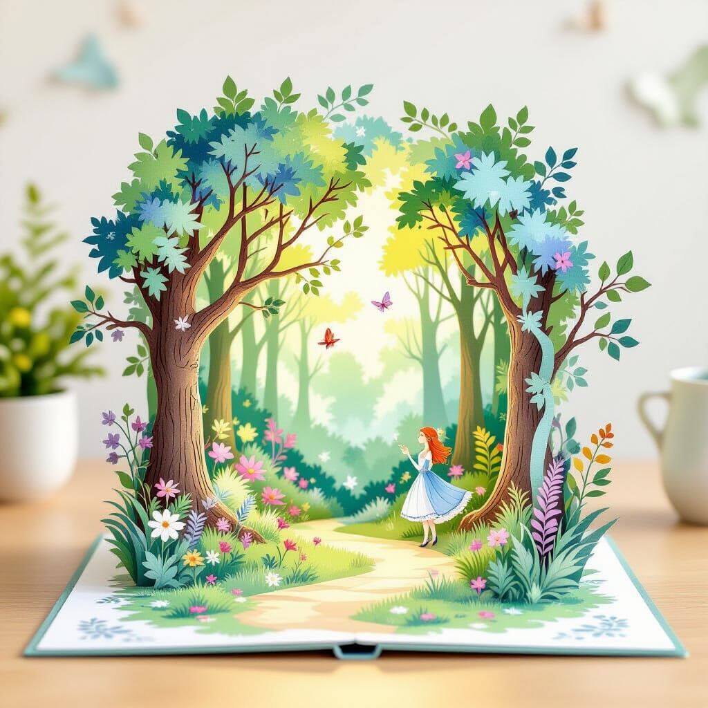 Whimsical Fairytale Scene in Paper Popup Book
