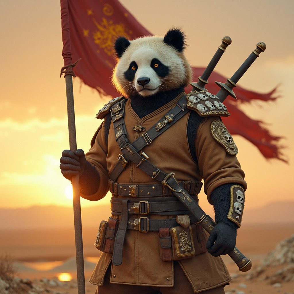 Ninja Panda Warrior in Desert Landscape
