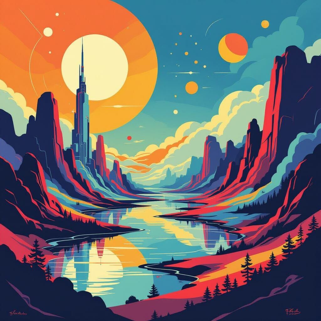 Abstract Sci-Fi Landscape with Expressive Geometry