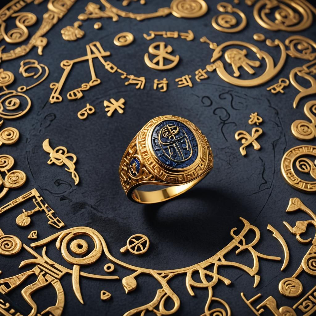 Ornate Gold Ring with Hieroglyphics as Concept Art