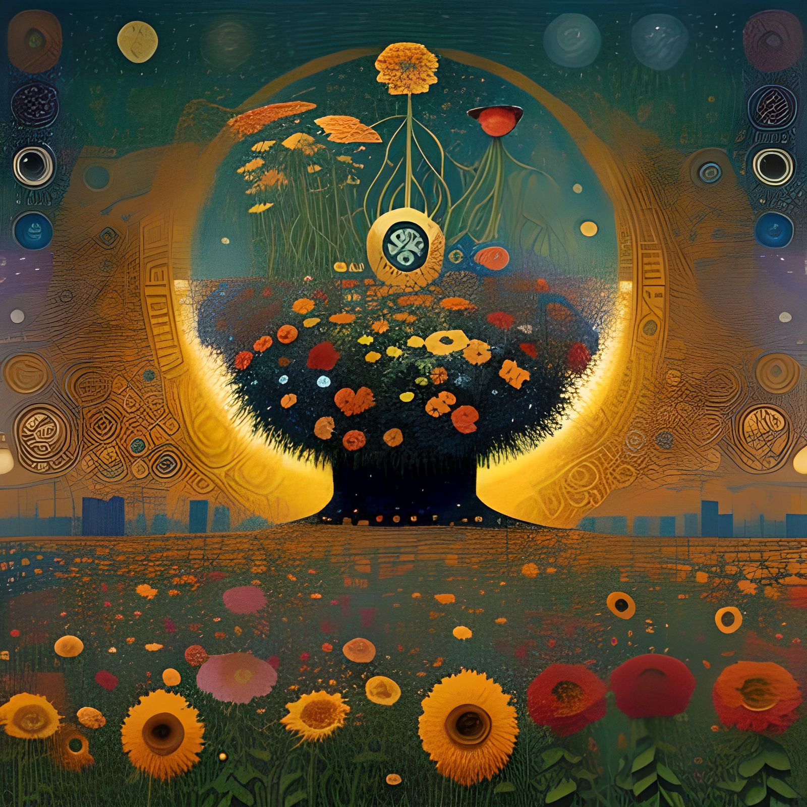 Astronaut Asleep in Floral Field, Art Nouveau Style