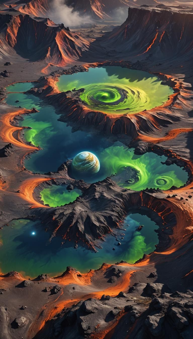 Venusian Landscape with Glowing Flora, Digital Art