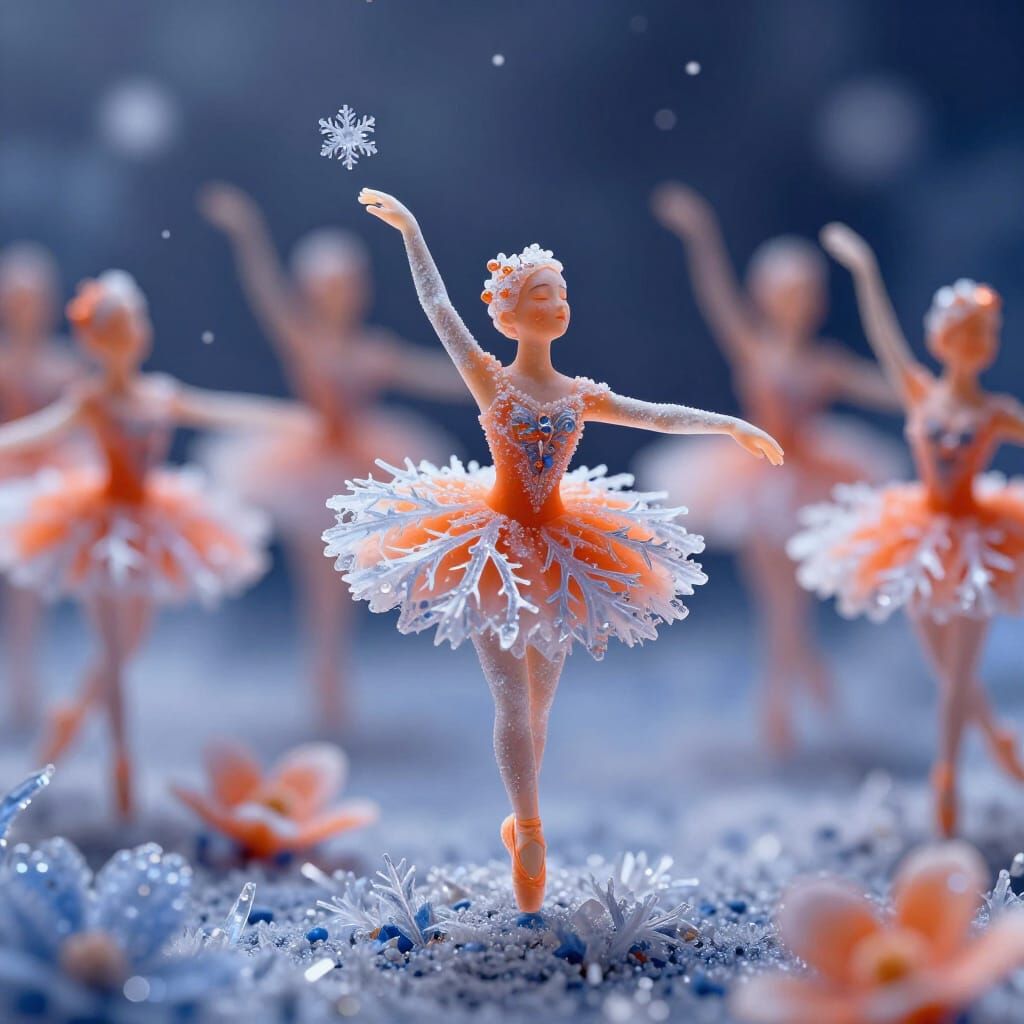 Microscopic Ballerina Snowflake in Macro Ice Crystal Art