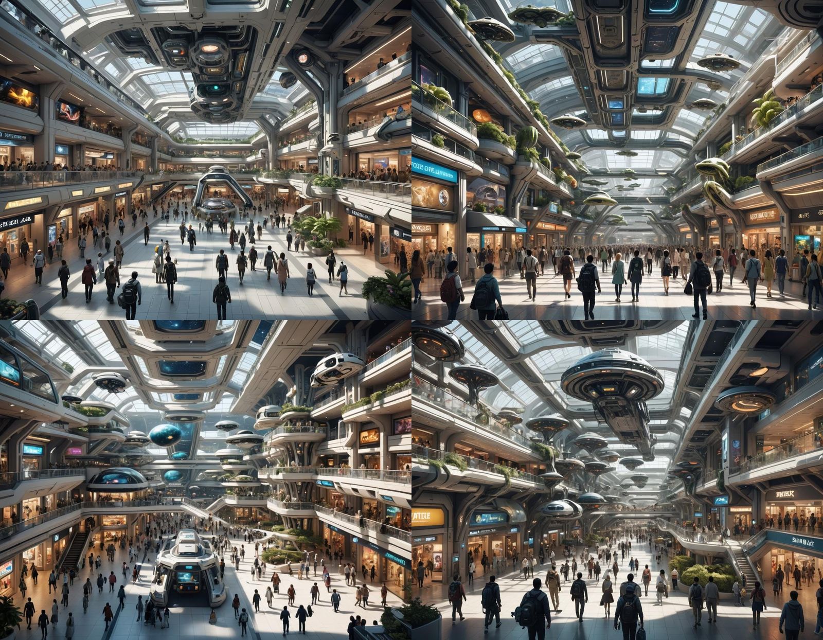Futuristic Space Station Shopping Mall with Alien Life