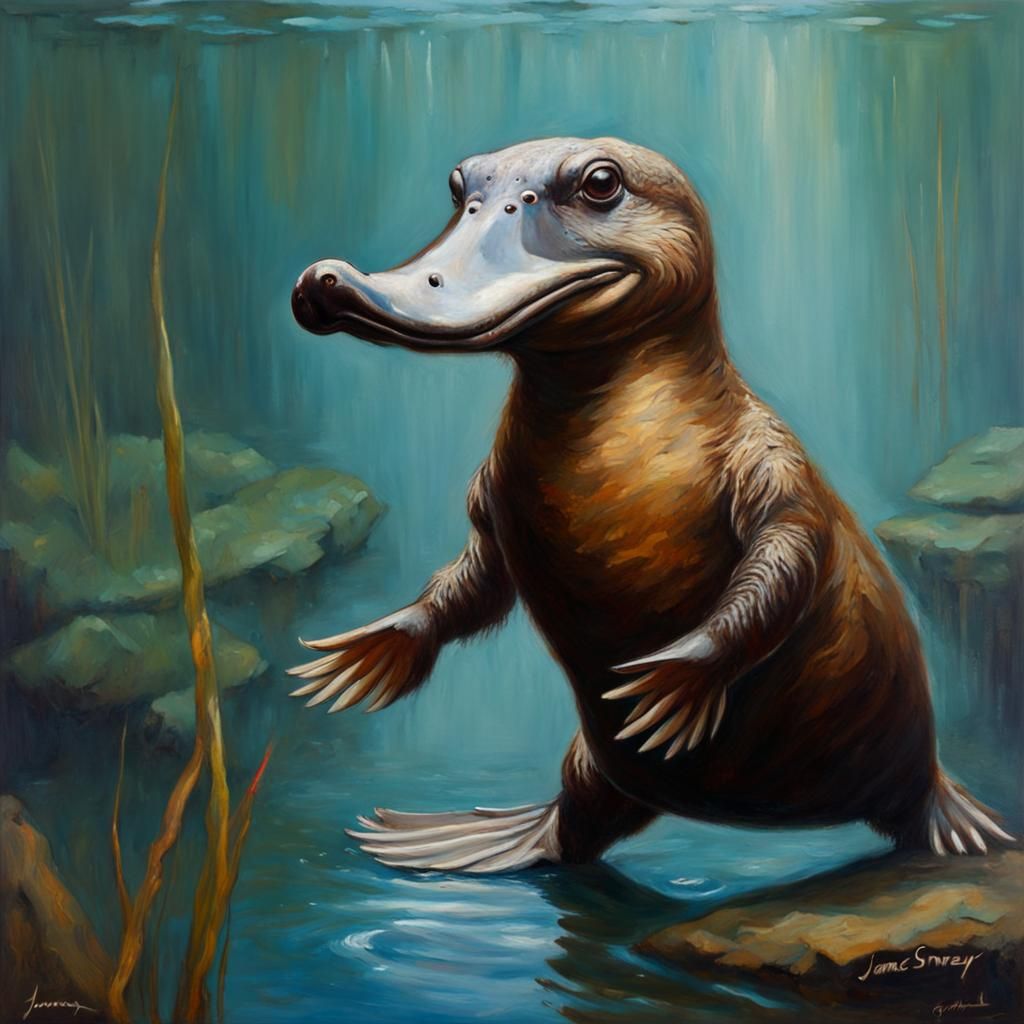 Platypus Swimming: An Oil Painting Study