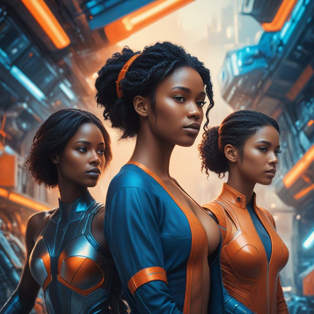 Three Women in Futuristic Sci-Fi Style