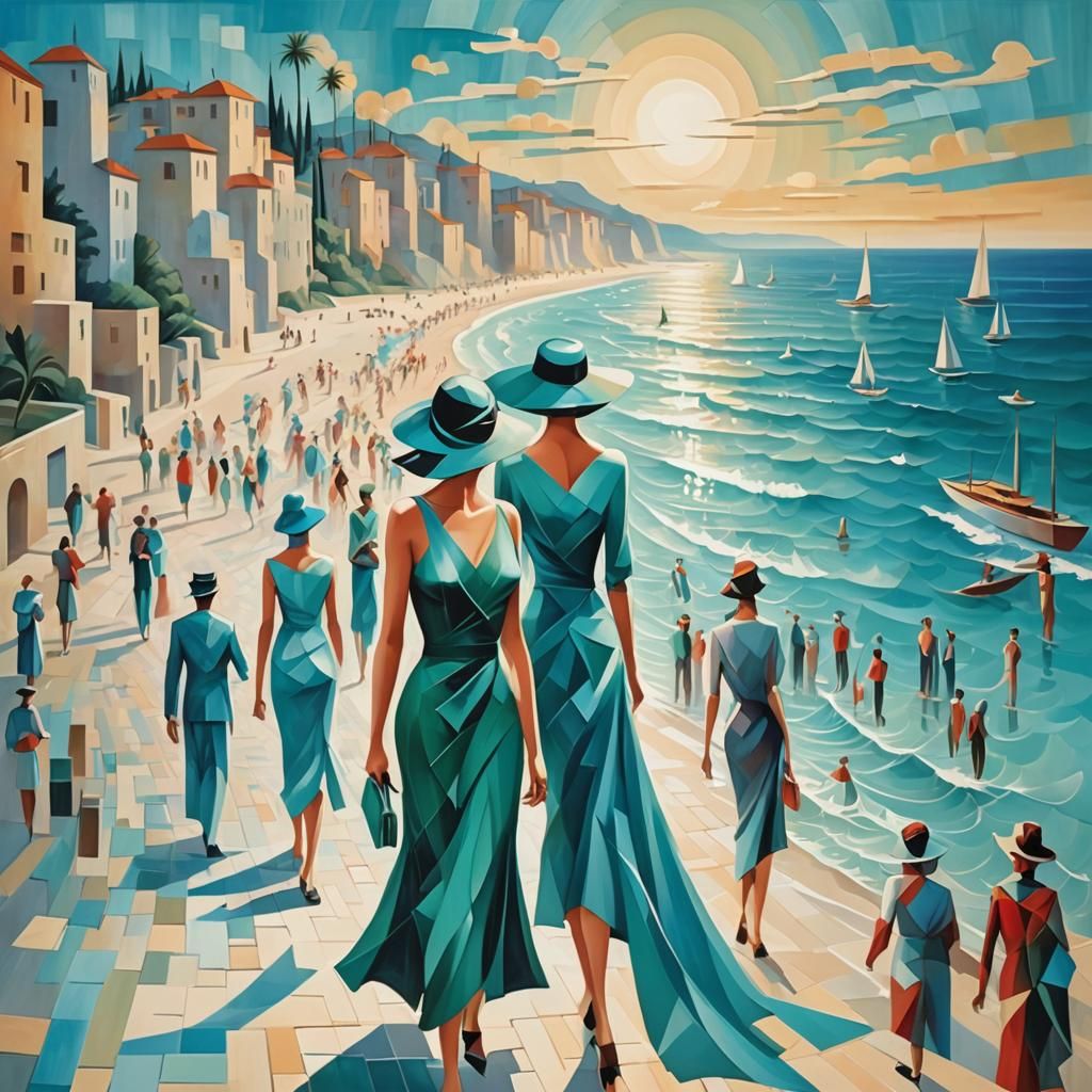 Binary Matrix Meets Turquoise Beach: Cubist Art