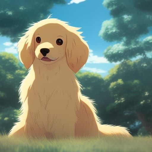Cute Kawaii Dog in Studio Ghibli Anime Style