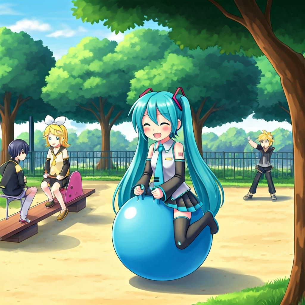 Hatsune Miku and Friends at the Park in Ghibli Style