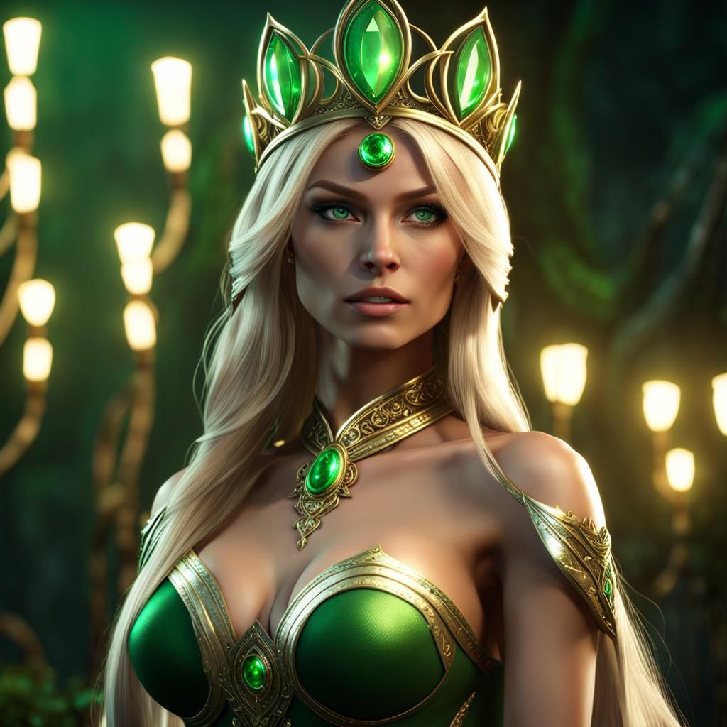 Blonde Woman with Green Eyes and Glowing Tattoos