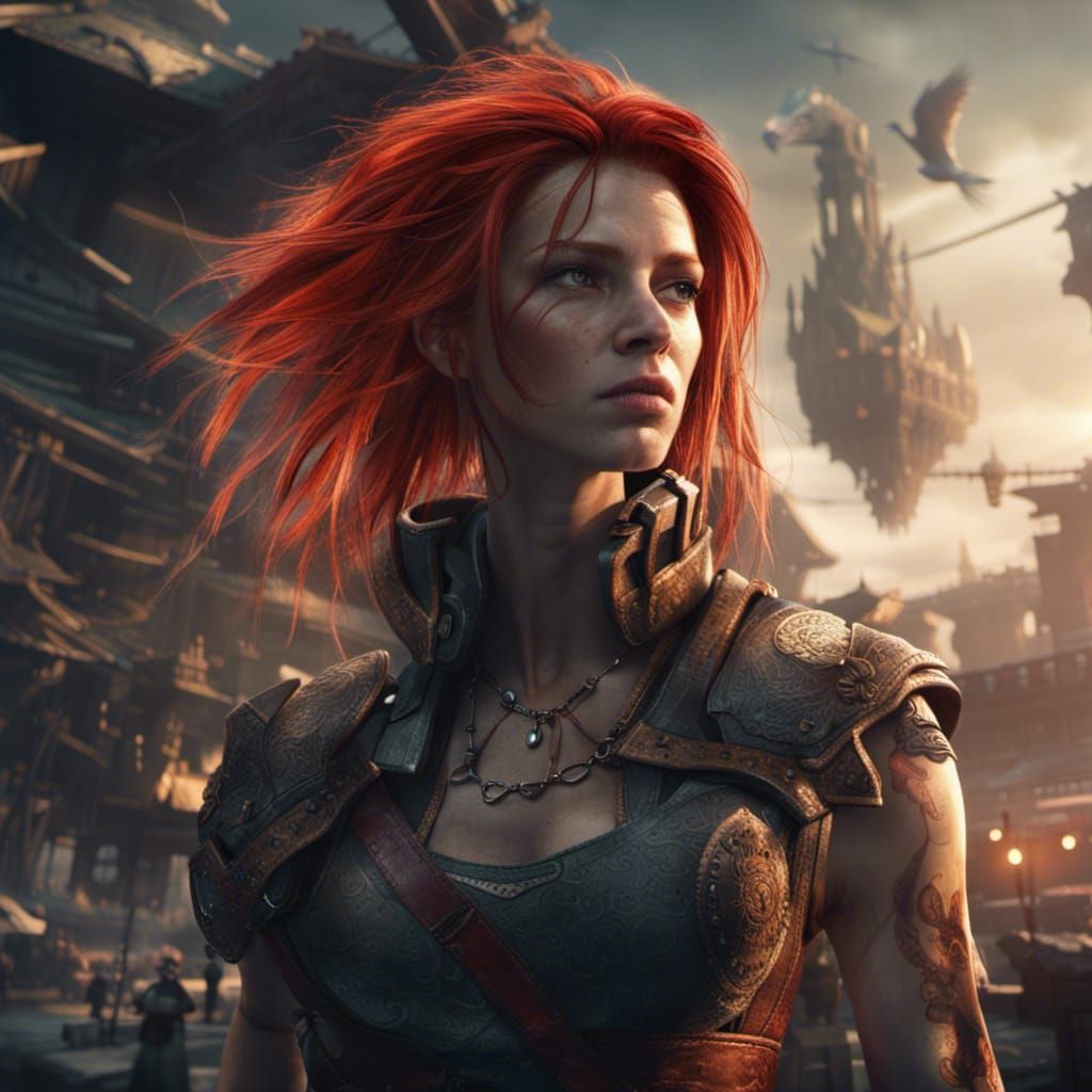 Red-Haired Girl with Killer Instinct: Digital Painting