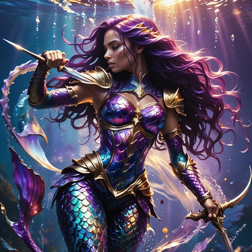 Mermaid Warrior in Purple Armor, Splash Art