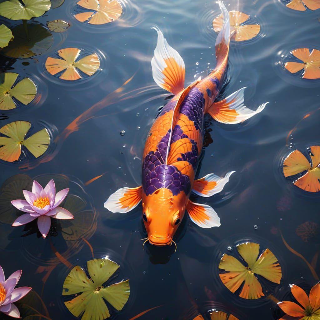 Vibrant Koi Fish in Ukiyo-e Digital Painting