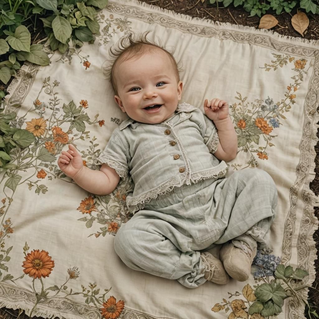 Smiling Baby in Garden Illustration