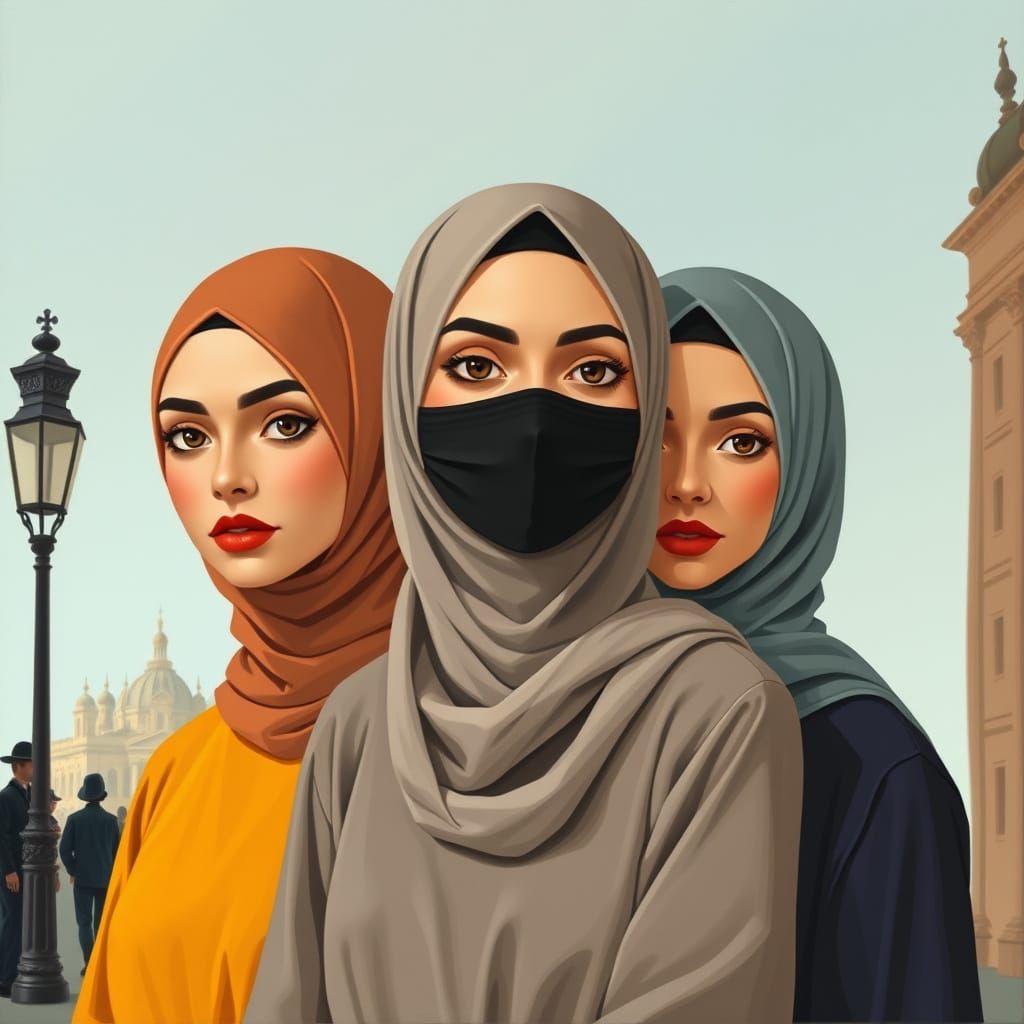 Minimalist Portrait of Three Hijabi Women