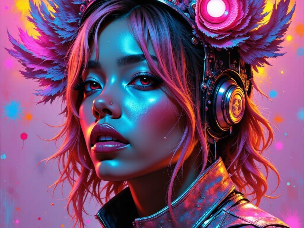 Fairycore Retro Motorbiker with Neon African Patterns