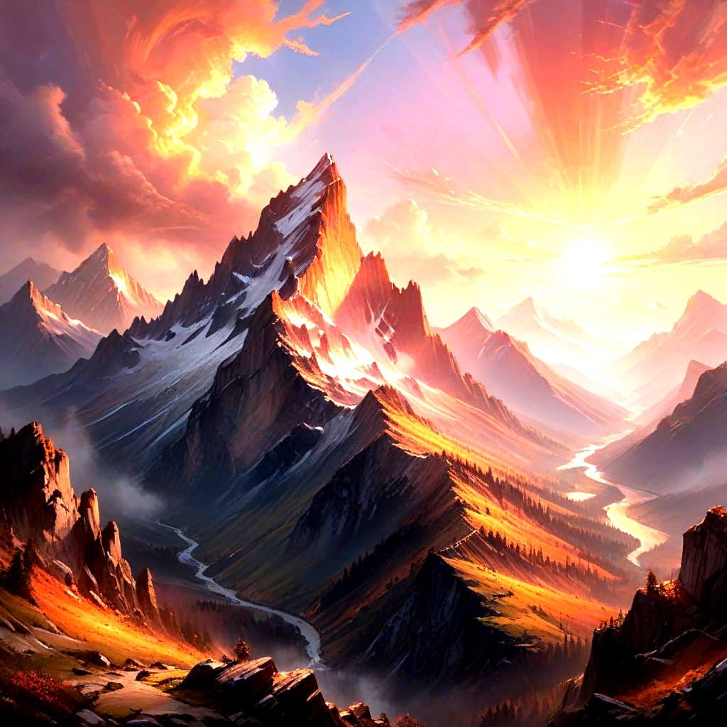 Sunrise Over Mystical Mountain Landscape