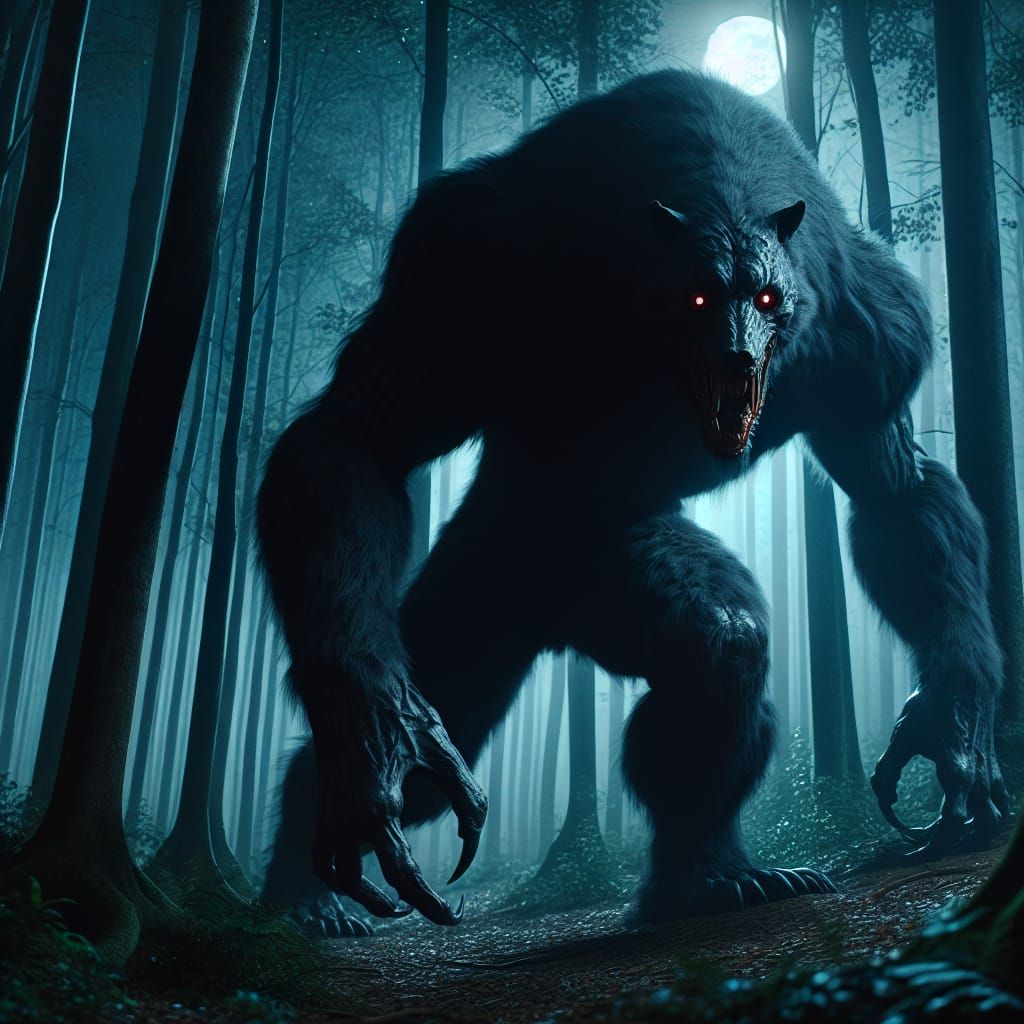 Demonic Bear Stalks Forest at Night