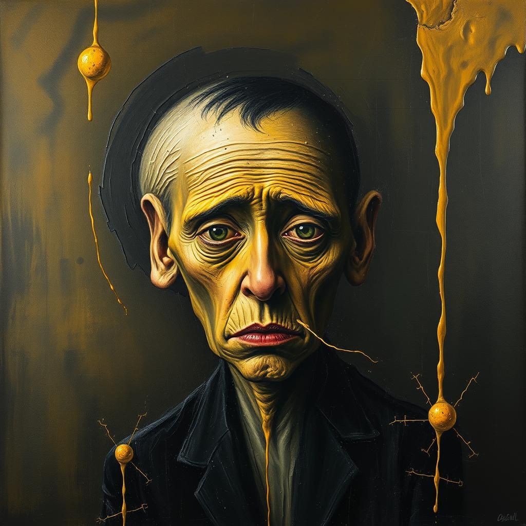 Surreal Figure Escaping Cheese of Despair