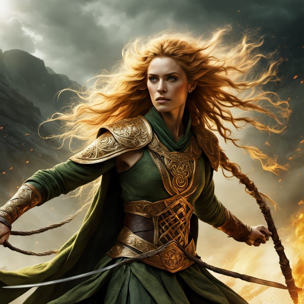 Fierce Celtic Warrior Woman Charges Into Battle