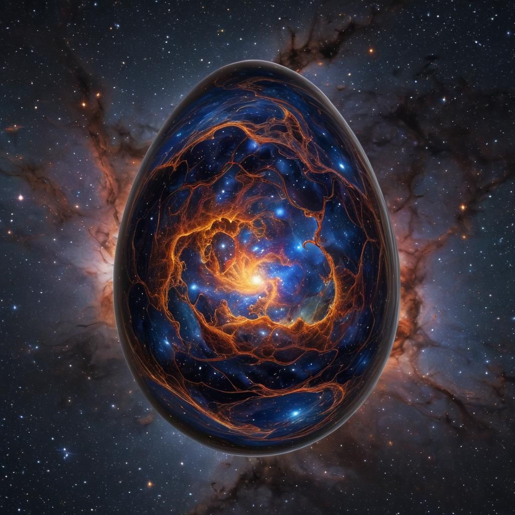 Glass Egg Containing Newborn Nebula in Photorealistic Style