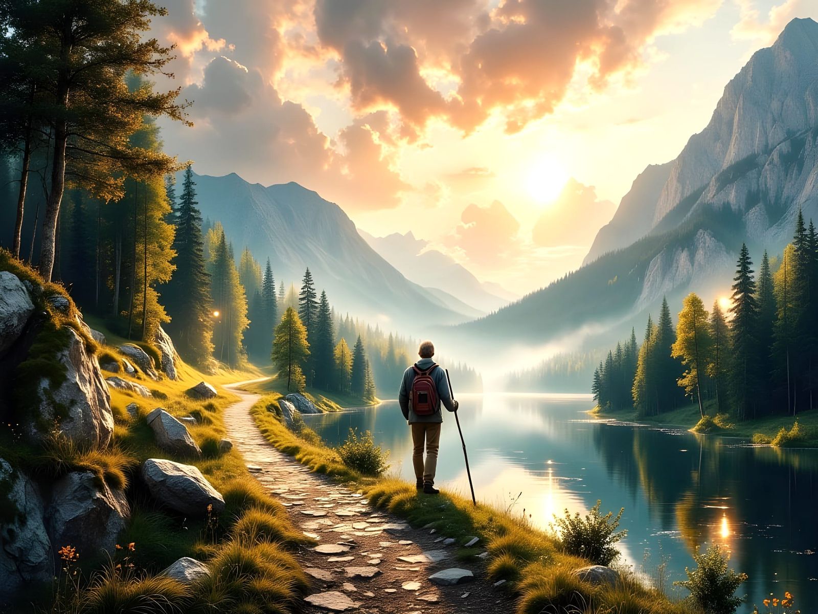 Ethereal Hyperrealistic Landscape with Ancient Pathway