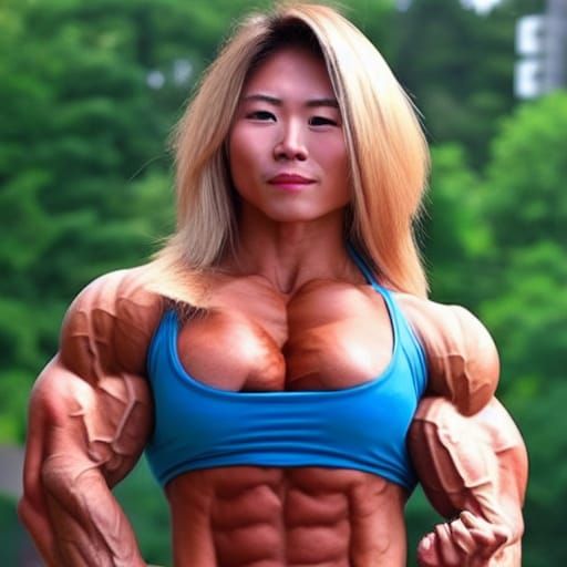 Muscular Japanese Female Bodybuilder with Defined Physique
