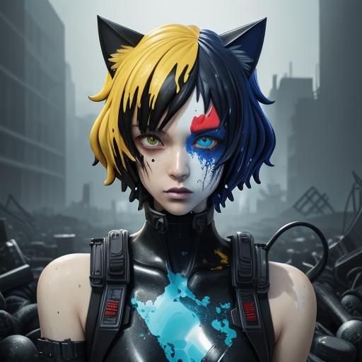 Anime Cat Girl Figurine in Toxic Environment