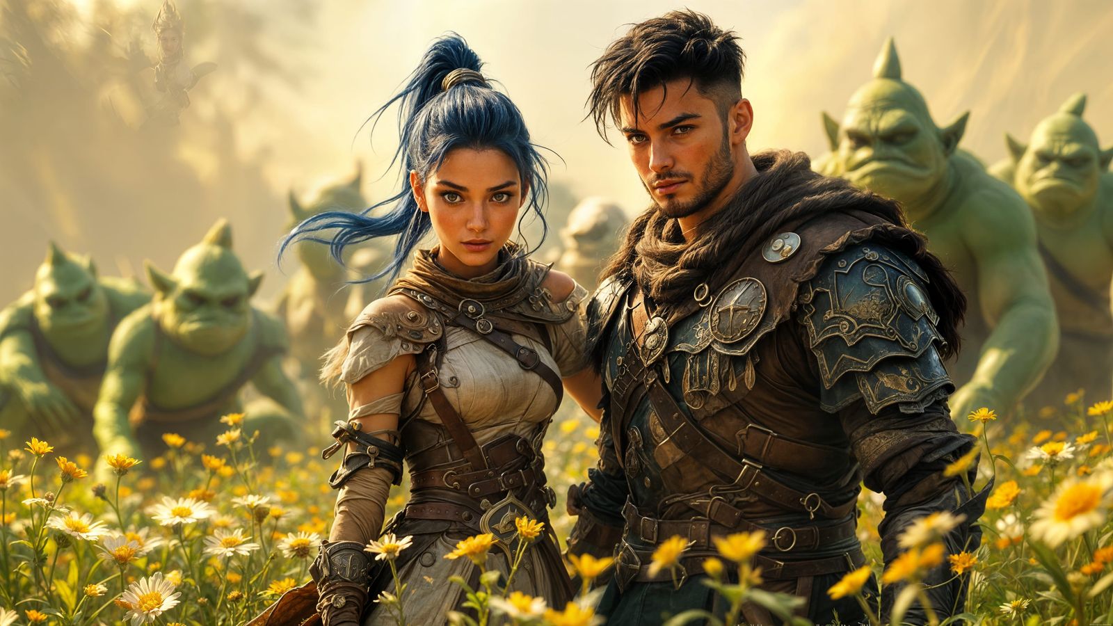 Elegant Warriors Stand Against Mobs of Fierce Green Trolls