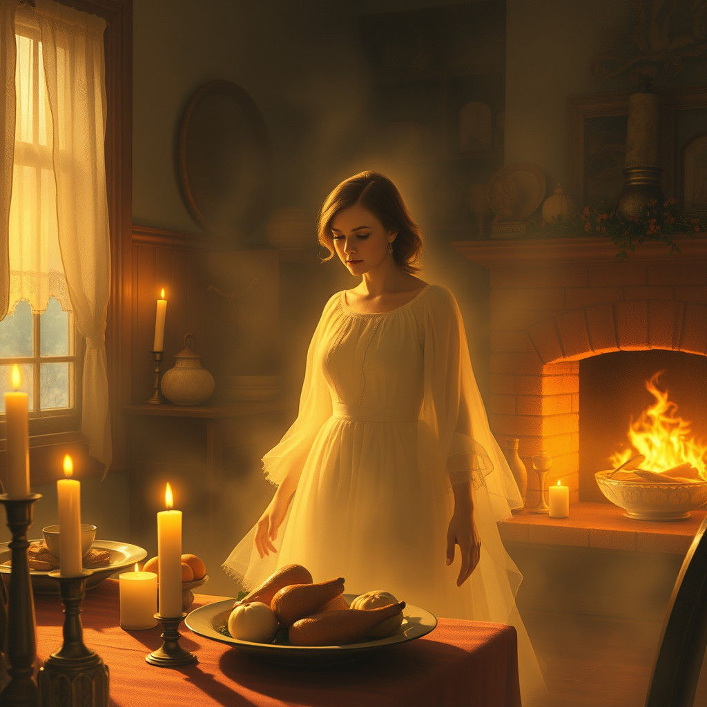 Thanksgiving Specter in Kitchen, Digital Painting Style