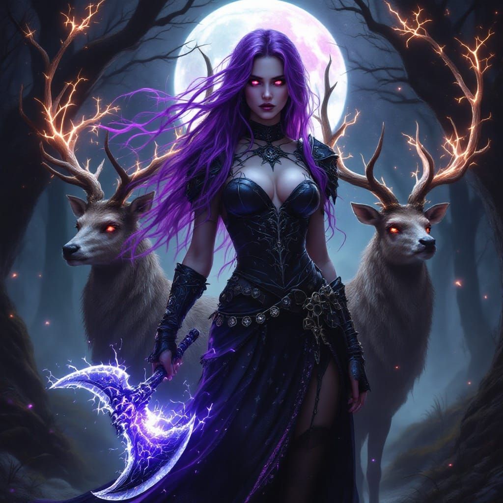 Gothic Warrior Goddess Emerges in Enchanted Forest