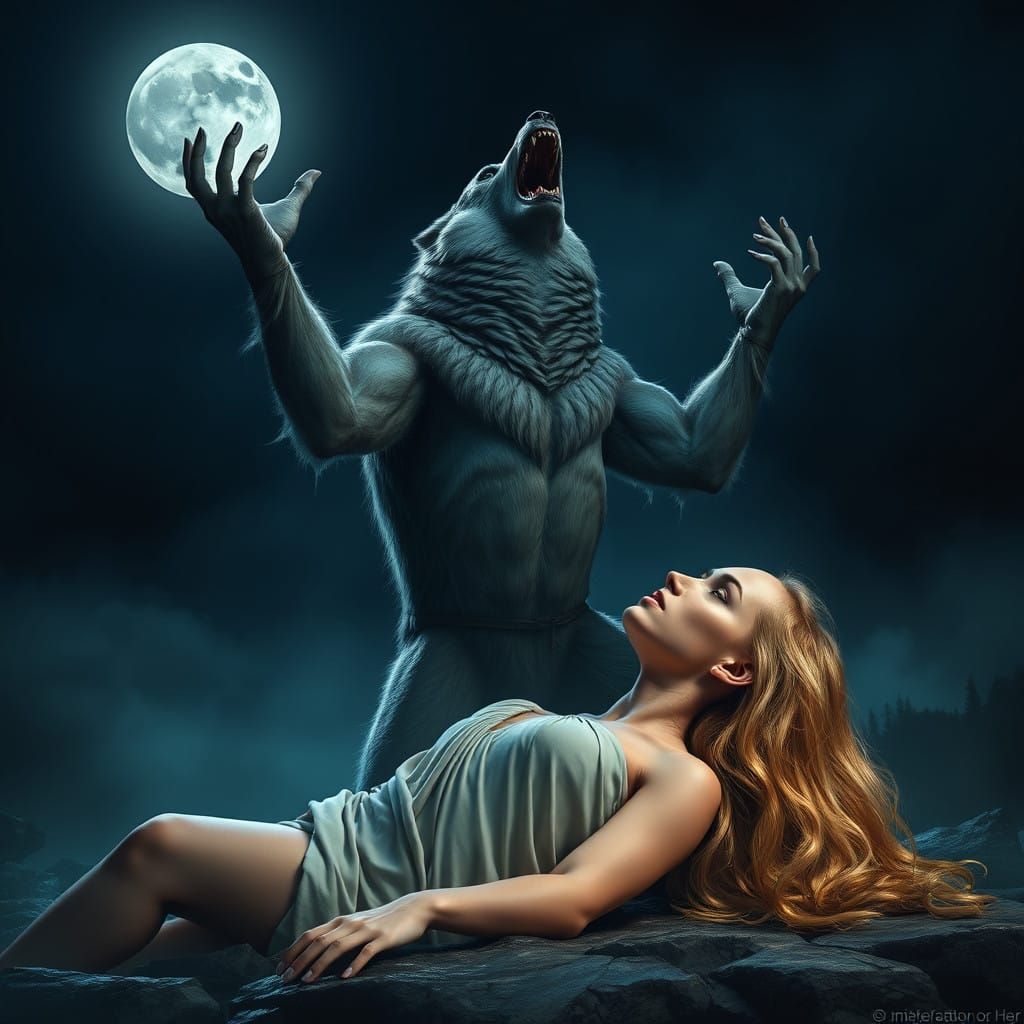 Werewolf in Moonlight, Haunting Fantasy Art