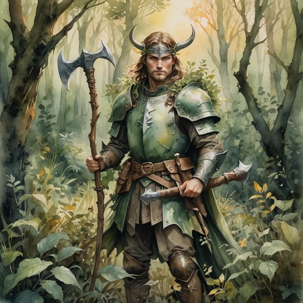 Fantasy Fighter in Watercolor Painting Style