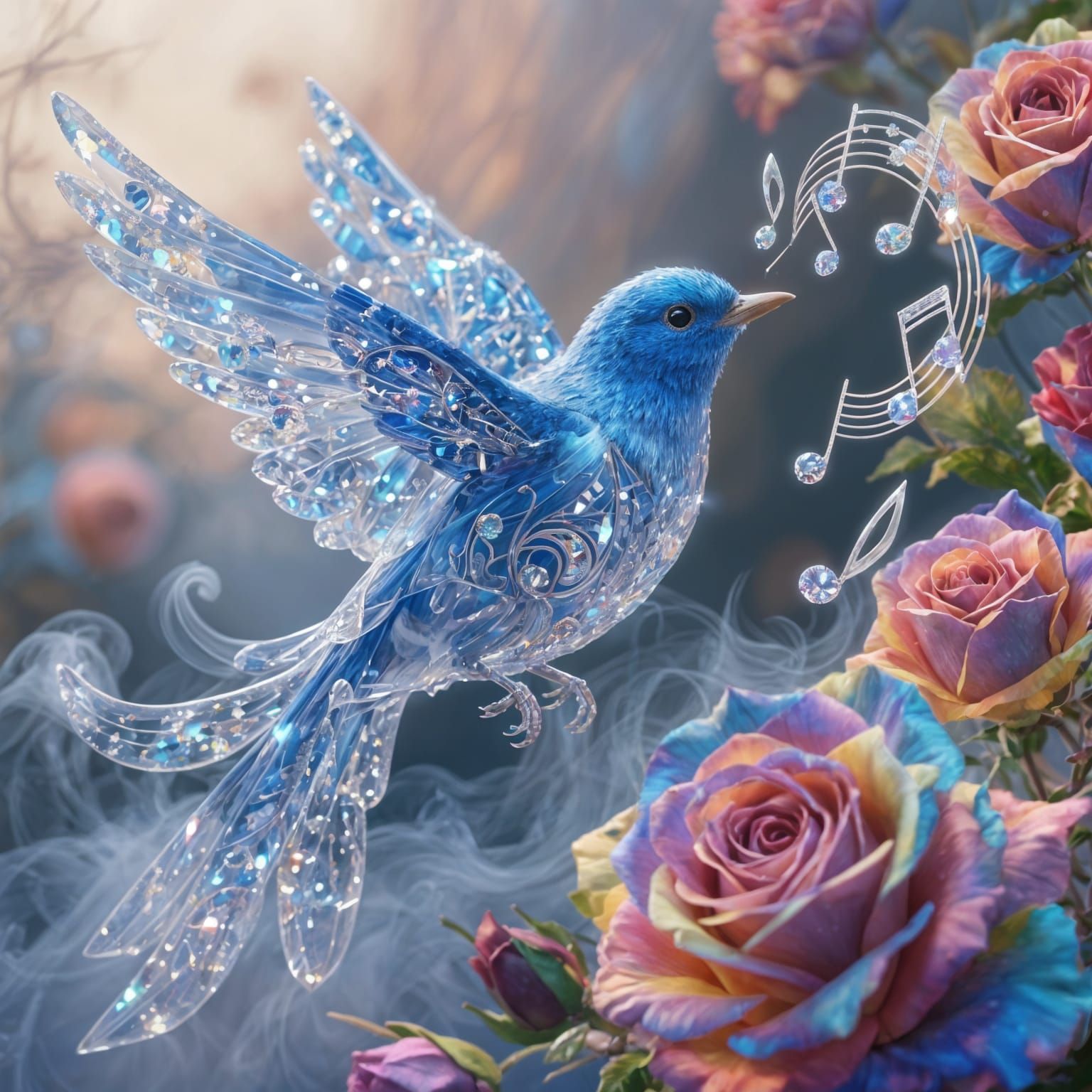 Crystal Blue Bird with Musical Aura
